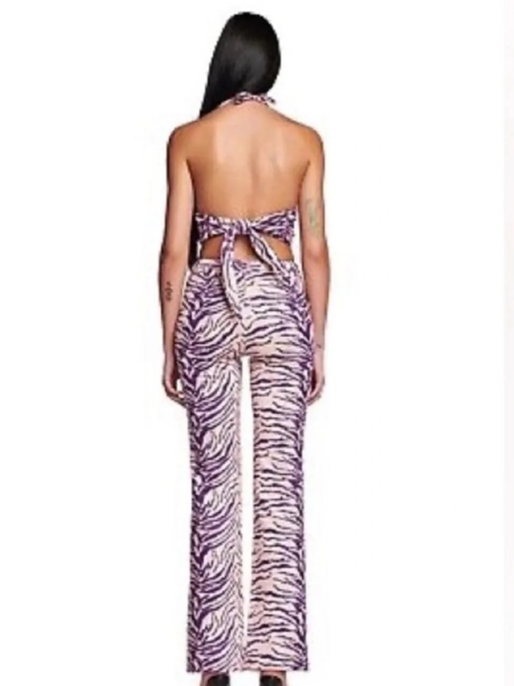 I.AM.GIA Kiki Crop Top Purple Zebra‎ Halter Open Back Medium